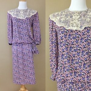 Vintage 80s Floral Print Dolly Blouson Dress